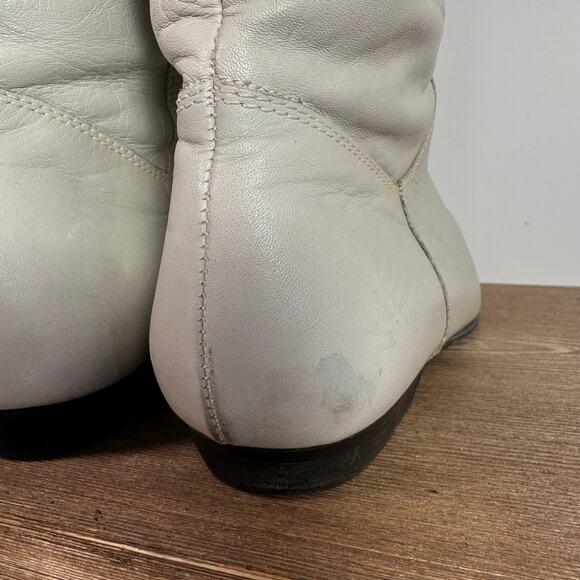 Cobbie White Leather Slouchy Boots SZ 7.5 Boho Ruched Quality Brazil Cowgirl 70s - Picture 9 of 13